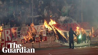 Violence and teargas forces Panathinaikos v Olympiakos derby to be abandoned [upl. by Cornwall]